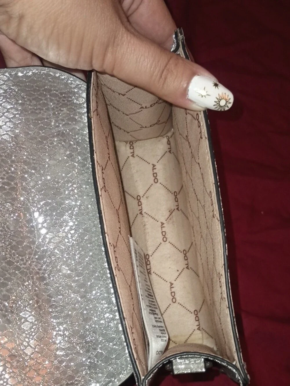 ALDO Silver Textured Top-Handle Satchel Like New Stylish Sparkles Unique Fun